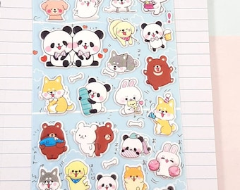 Happy Pets Cartoon Puffy Stickers cute cats dogs panda diary journal stickers 