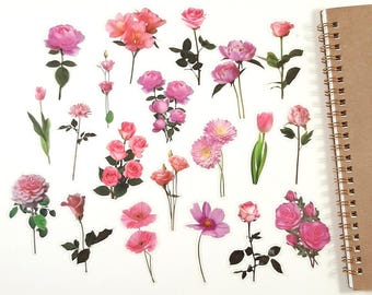 Pink Floral Stickers Mixed Flower Stickers for Journaling Planner Scrapbooking Crafts