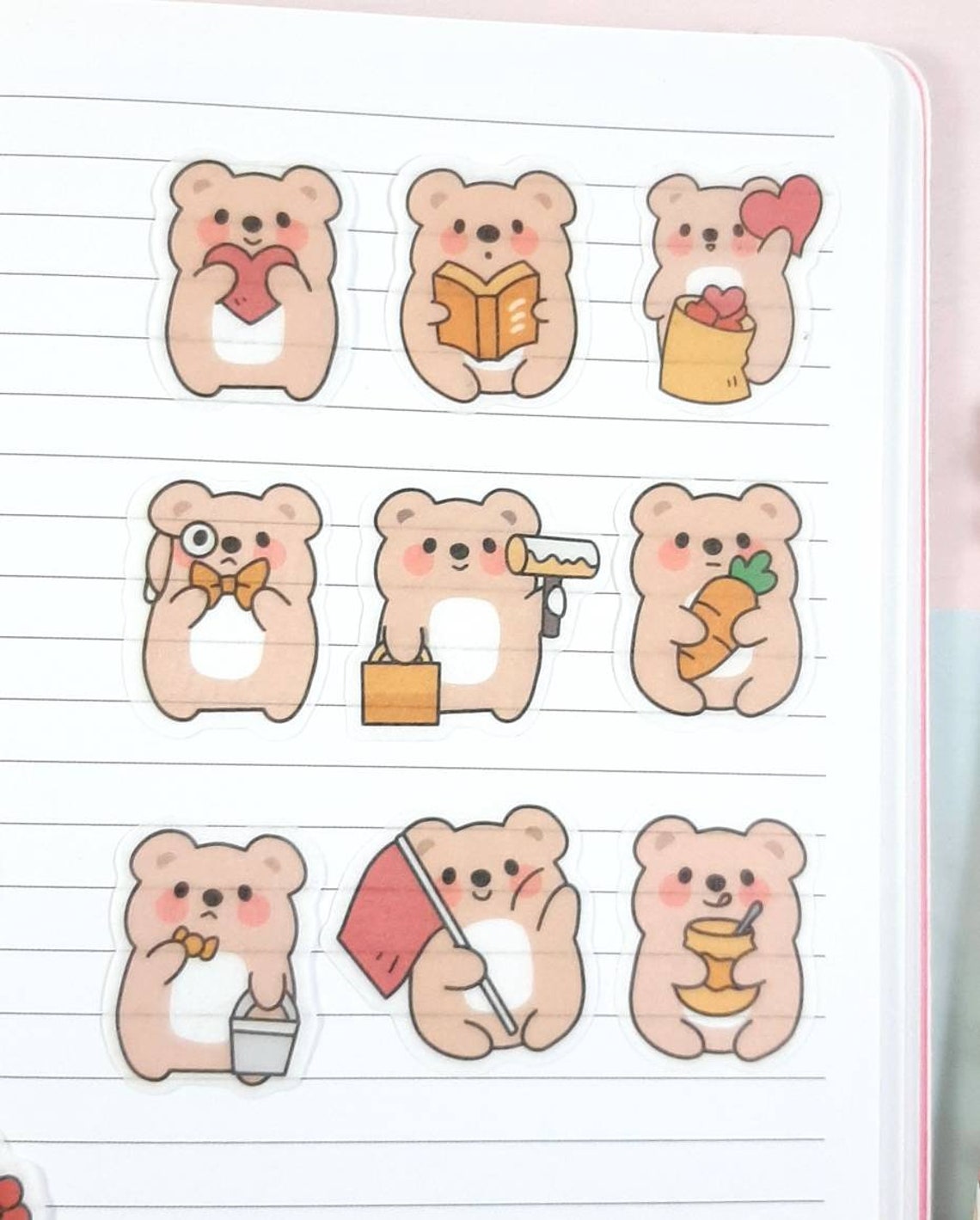 Cute Bear Stickers Kawaii Bear Stickers Journal Stickers Etsy