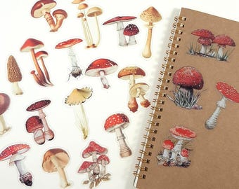 Mushroom Stickers, Toadstool Stickers for Journals, Planners & Scrapbooking