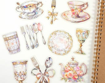 Afternoon Tea Stickers, Vintage Tea Time Sticker Set, Tea Cup Stickers, Vintage Ephemera for Junk Journals and Scrapbooking,  20 pcs