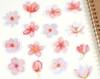 Pink Flower Stickers, Blossom Journal & Planner Stickers, Floral Scrapbook Decoration , 45 pcs