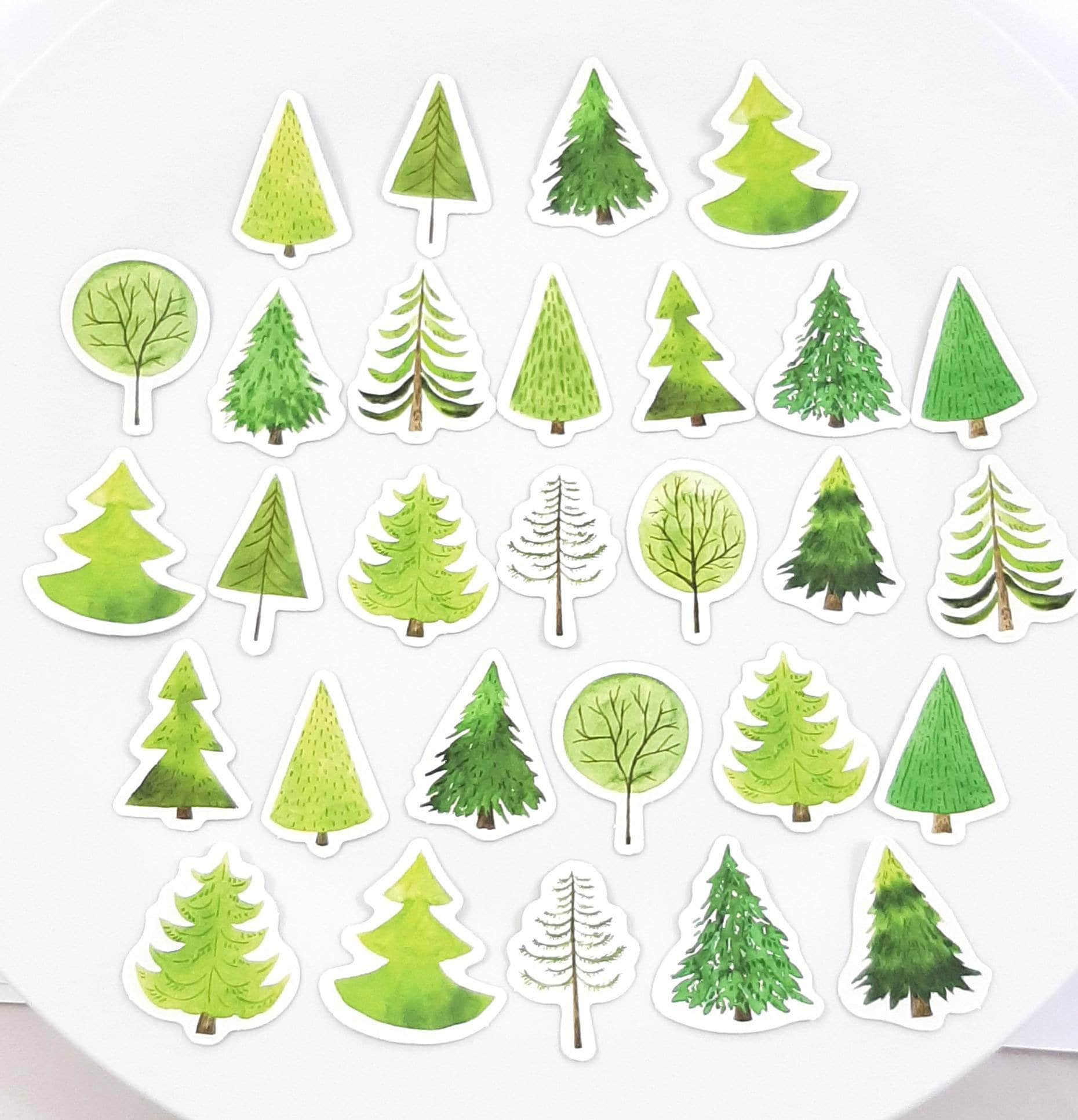 Tree Stickers Green Tree Stickers Journal Stickers Etsy