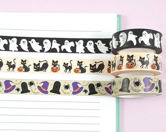 Halloween Washi Tape, Black Cat, Ghost, Spider, Journal and Planner Tape, Scrapbook Decoration, 10m