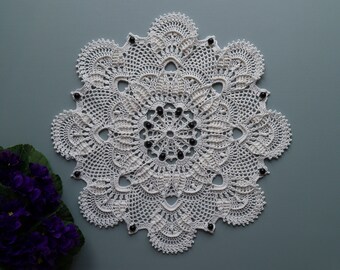 Crochet Doily With Beads Pattern, Written Instruction, Digital Download, Textured Doily