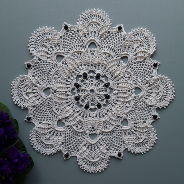 Crochet Doily With Beads Pattern, Written Instruction, Digital Download, Textured Doily