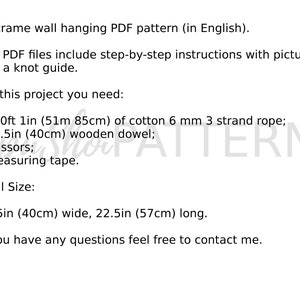 Op de afbeelding: Macrame wandhangende PDF-patroon (in het Engels). De PDF-bestanden bevatten stapsgewijze instructies met afbeeldingen en een knoop-gids. Voor dit project heb je nodig: 170 voet 1 inch (51 meter 85 centimeter) katoenen touw van 6 mm, 3 strengen; 15,5 inch (40 centimeter) houten stok; schaar; meetlint. Eindformaat: 15,5 inch (40 centimeter) breed, 22,5 inch (57 centimeter) lang. Als je vragen hebt, neem dan gerust contact met me op.