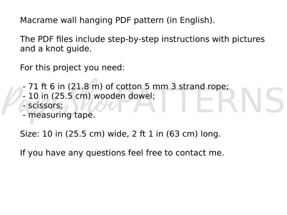 Macrame Wall Hanging Pattern, Beginner to Intermediate