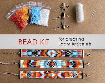Stripe Bead Kit for creating 3 Loom Bracelets - Jewelry making KIT, beadwork looming pattern, DIY Make your bracelet, Simple gift idea