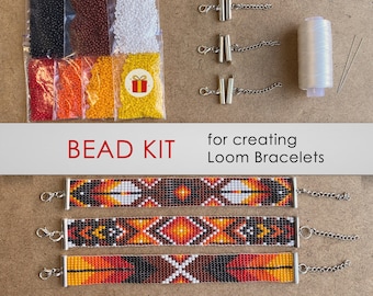 Native West Bead Kit for creating 3 Loom Bracelets - Jewelry making set KIT, beadwork looming pattern, DIY Make bracelet, Simple gift idea