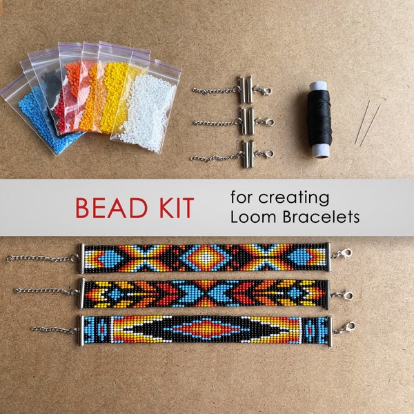 Inspired Bead Kit for creating 3 Loom Bracelets - Jewelry making KIT, beadwork looming pattern, DIY Make your bracelet, Simple gift idea