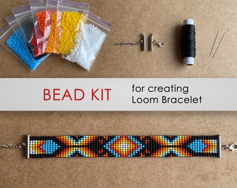 Jewelry making KIT DIY Make your bracelet beadwork looming pattern Gift idea Feather Stripe Bead Kit for creating 1 Loom Bracelet