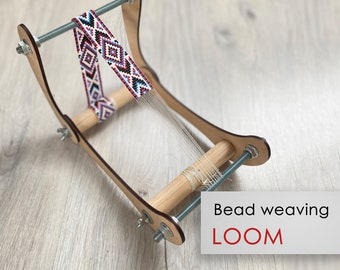 Mini Light Easy Wooden Loom for LONG beadwork weaving - For loomed stitch hat bands, bracelet, collar and choker - Workspace Size 4" x 9"