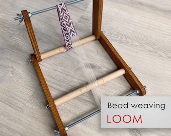 Brown Upright Wooden Loom for LONG beadwork weaving - For loomed stitch hatbands, gerdans, bracelet, collar and choker - Size 12" x 12" x 8"