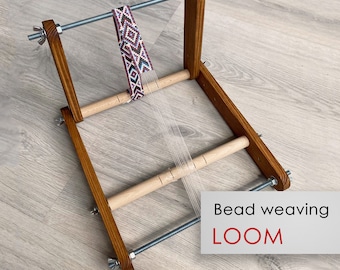 Brown Upright Wooden Loom for LONG beadwork weaving - For loomed hatbands, gerdans, bracelet, collar and choker - Workspace size 8" x 13"