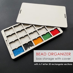 BIG Bead Organizer for seed beads, box storage with cover, 20 rectangular sections with A-T letters, beadwork space organization, Gift idea