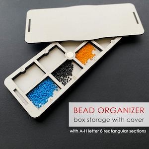 SMALL MINI Bead Organizer for seed bead, box storage with cover, 8 rectangular sections with letters, beadwork space organization, Gift idea