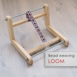 Modern Wooden Loom for LONG seed beadwork weaving - For loomed stitch hatbands, gerdans, bracelets and choker - Workspace size 8" x 9" Bild 1