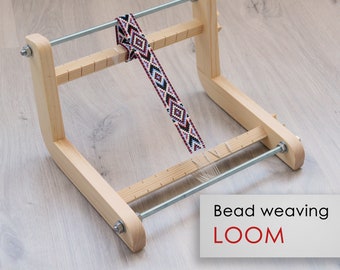 Modern Wooden Loom for LONG seed beadwork weaving - For loomed stitch hatbands, gerdans, bracelets and choker - Size 9" x 11.8" x 6.7"