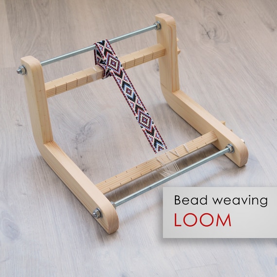 Modern Wooden Loom for LONG seed beadwork weaving - For loomed stitch hatbands, gerdans, bracelets and choker - Workspace size 8" x 9"
