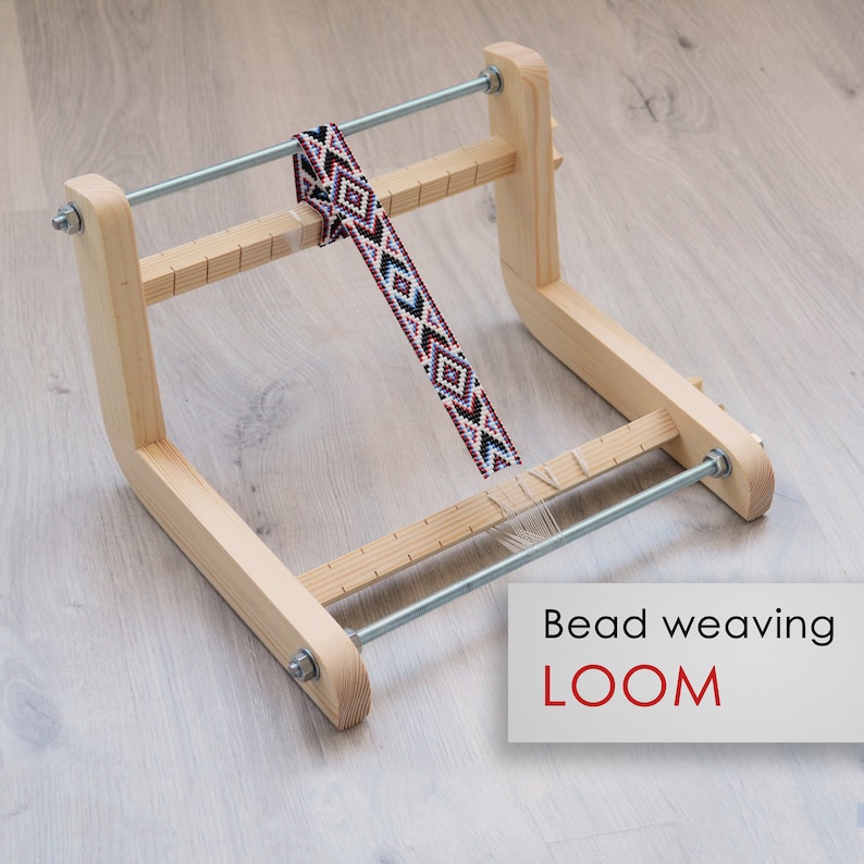 Modern Wooden Loom for LONG seed beadwork weaving - For loomed stitch hatbands, gerdans, bracelets and choker - Workspace size 8" x 9" Bild 1