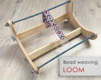 Wooden Loom for LONG seed beadwork weaving - For loomed stitch wide hat band, gerdans, bracelets, collar and choker, Workspace size 10" x 7"