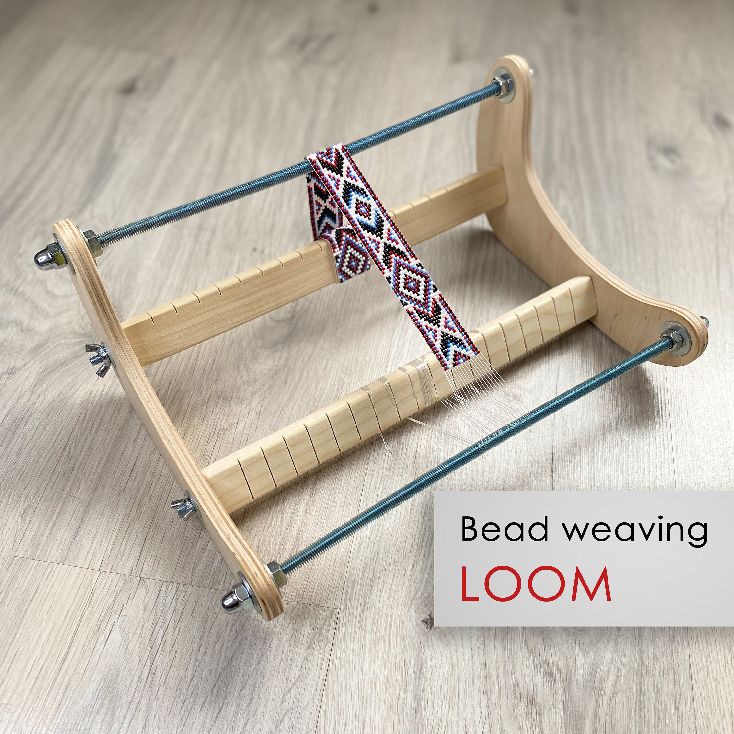 Dark Wooden Loom for Seed Bead Weaving for Loomed Stitch Short