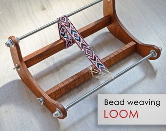 Dark Wooden Loom for LONG beadwork weaving - For loomed stitch wide hat bands, gerdans, bracelets, collar and choker - Size 9.5" x 14" x 6"