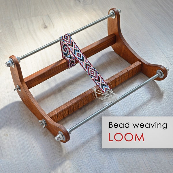 Dark Wooden Loom for LONG beadwork weaving - For loomed stitch wide hat bands, gerdans, bracelets, collar and choker - Size 9.5" x 14" x 6"