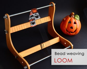 Halloween Pumpkin Wooden Loom for LONG seed bead weaving - For wide loomed stitch hatband, gerdan, bracelet - Workspace size 10&quot; in x 10&quot;