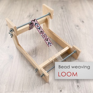 Large Wooden Loom for LONG seed beadwork weaving - For loomed stitch hat bands, gerdans, bracelets and choker - Workspace Size 6&quot; x 8&quot;