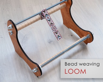 Brown Wooden Loom for LONG seed beadwork weaving - For loomed stitch hat bands, gerdans, bracelet, collar and choker - Size 10" x 13.8" x 8"