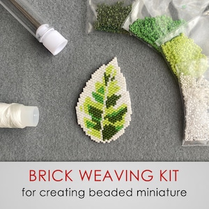 Ficus Tineke Brick Stitch Kit for creating bead miniature - Jewelry making set KIT, beadwork charm pattern, DIY Make gift, Simple weave idea