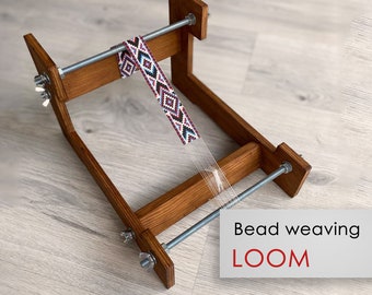 Brown Large Wooden Loom for LONG seed beadwork weaving - For loomed stitch hat bands, gerdans, bracelets and choker - Size 9.5" x 12" x 7.5"