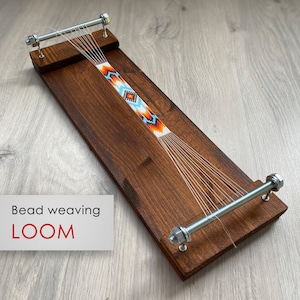 Dark Wooden Loom for seed bead weaving - Only For loomed stitch short necklaces and bracelets, looming for beginners, Workspace 4&quot; x 13.5&quot;