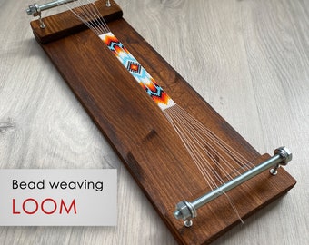 Dark Wooden Loom for seed bead weaving - For loomed stitch short necklaces and bracelets, simple looming for beginners - Size 6" x 18"
