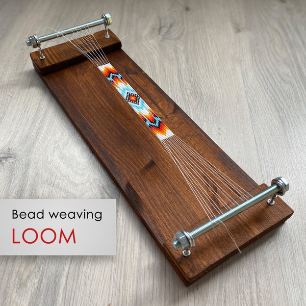 Dark Wooden Loom for seed bead weaving - Only For loomed stitch short necklaces and bracelets, looming for beginners, Workspace 4" x 13.5"