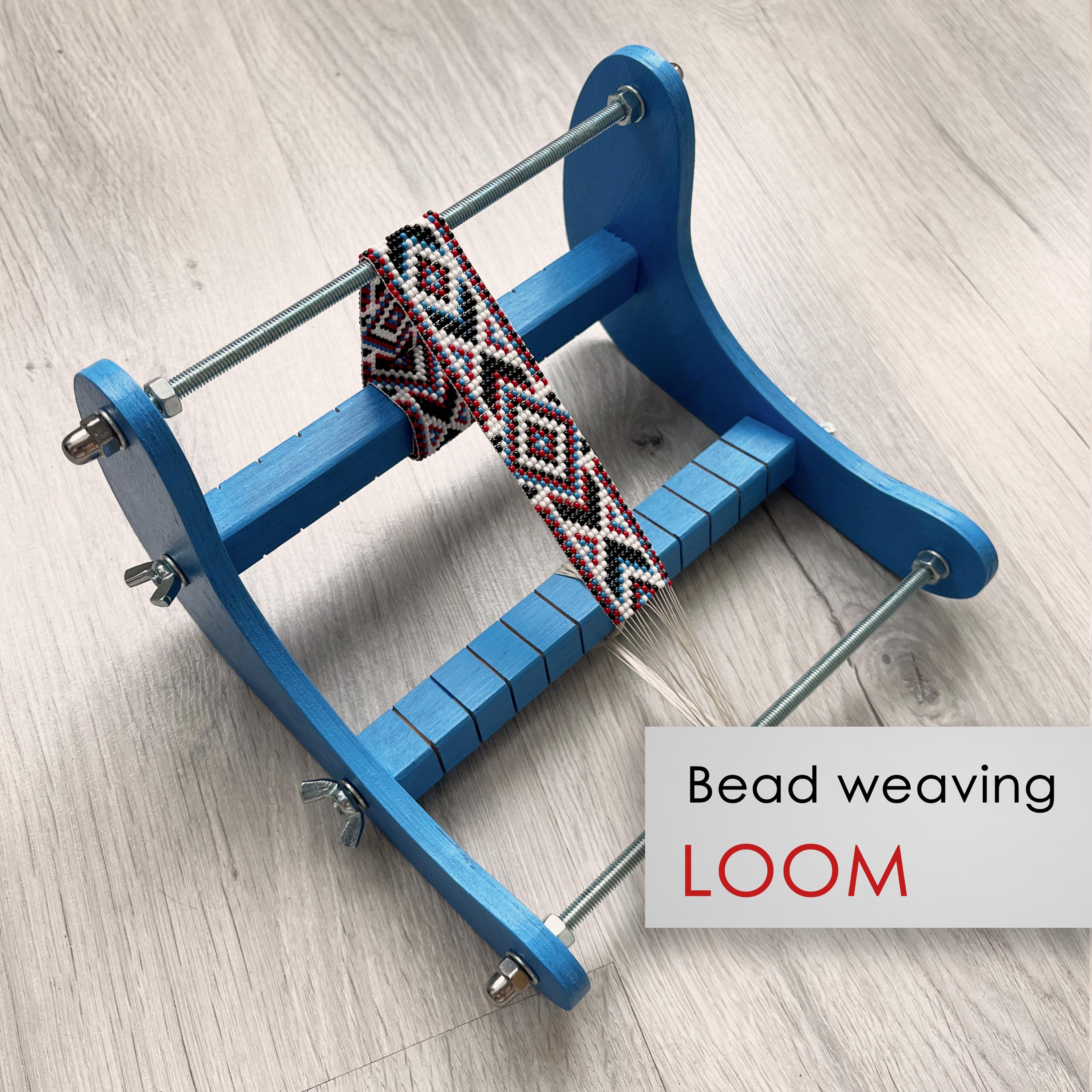 Blue Mini Professional Wooden Loom for LONG Beadwork Weaving - for