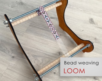 Big Brown Loom for LONG seed beadwork weaving - For loomed stitch hatbands, gerdan, bracelet collar and choker - Workspace Size 10&quot; x 10&quot;