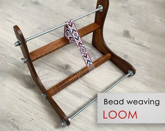 Dark Big Wooden Loom for LONG seed bead weaving - For wide loomed stitch hat bands, gerdan, bracelet and choker, Workspace size 10&quot; in x 10&quot;