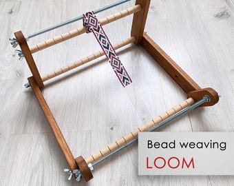 Dark Upright Big Loom for LONG beadwork weaving - For loomed stitch wide hatbands, bands, bracelets, gerdan and choker - Workspace 10&quot; * 12&quot;