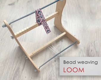 Big Wooden Loom for LONG seed bead weaving - For loomed stitch wide hat band, gerdan, bracelet, collar and choker - Size 9.5" x 14" x 11"