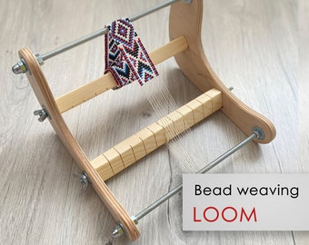 Mini Professional Wooden Loom for LONG beadwork weaving - For loomed stitch hatbands, bracelets, collar and choker - Work Space size 6" x 6"