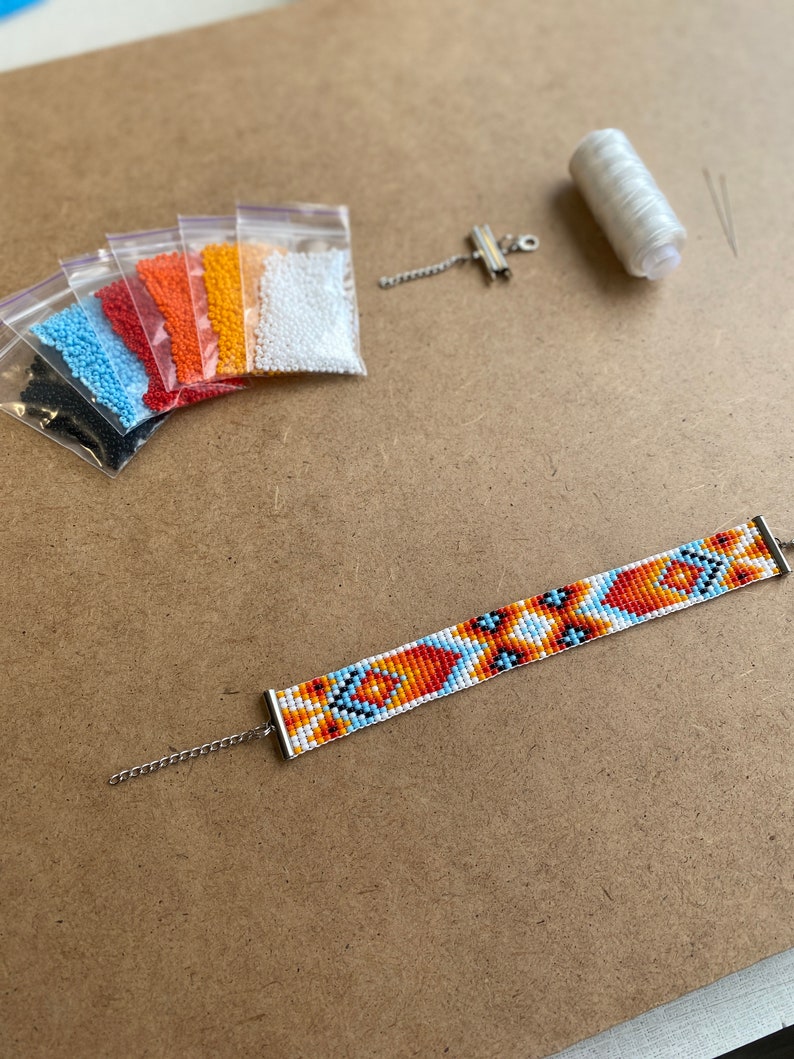 Jewelry making KIT DIY Make your bracelet beadwork looming pattern Gift idea Feather Stripe Bead Kit for creating 1 Loom Bracelet