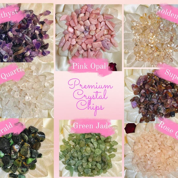 Premium Crystal Chips / Crystal Confetti / Home decor / Natural gemstone chips / Super 7/ Pink Opal/ Jade/  Amethyst/ Golden Rutile/ Rose