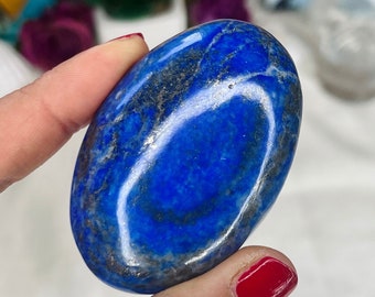 Premium Lapis Lazuli with Pyrite crystal palm stone / Reiki energy blessed large cabochon / Chunky crystal palm stone / Pocket crystal / F