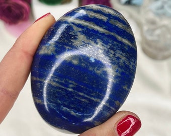 Premium Lapis Lazuli with Pyrite crystal free form / Reiki energy blessed large palm stone / Chunky crystal palm stone / Pocket crystal / A