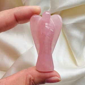 Premium Rose Quartz crystal angel / 2 inch Guardian Angel / Hand carved / Free standing / Pocket Angel / Home decor / Angel of Love