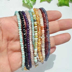 Pulseira ajustável de cristal premium com contas de 4 mm / Pulseira empilhável / Pulseira de pedras preciosas / Pulseira delicada com bolsa de presente e cartão de informações