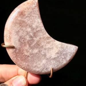 AAA Moody Pink Amethyst crystal moon on gold stand / Sparkly crystal moon / Home decor / Druzy Pink amethyst crystal /f